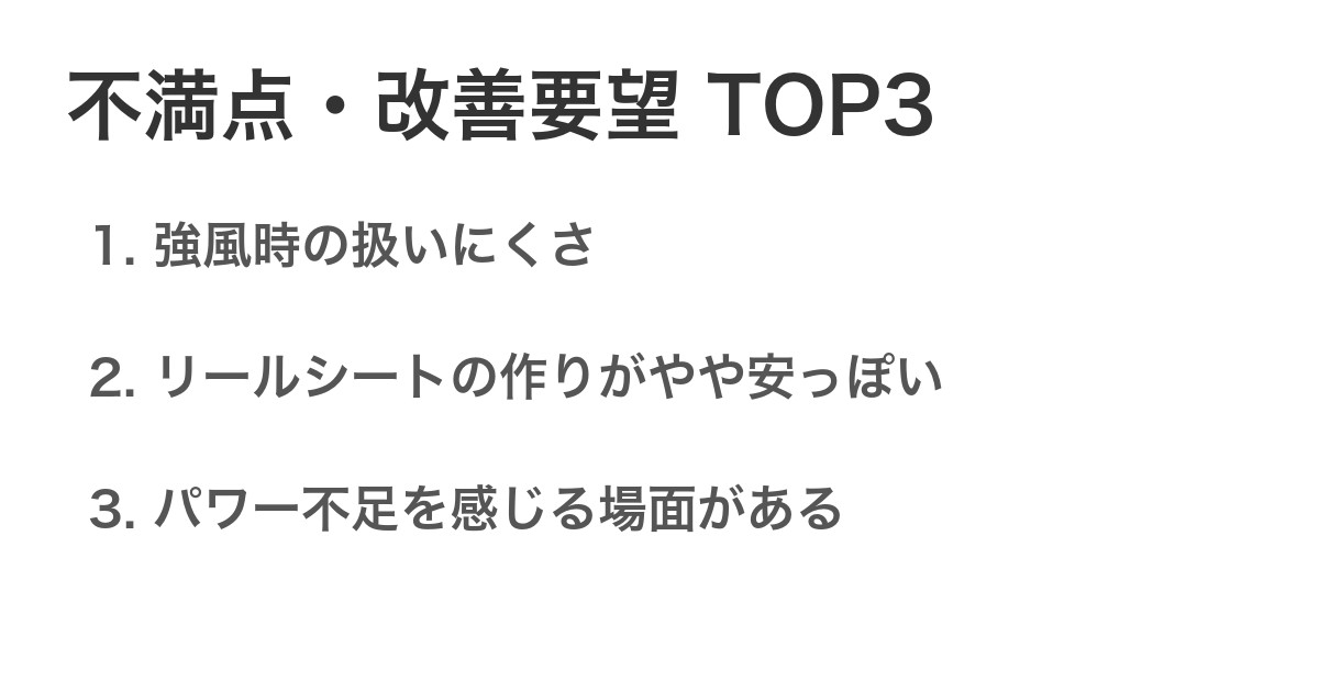 不満点・改善要望TOP3