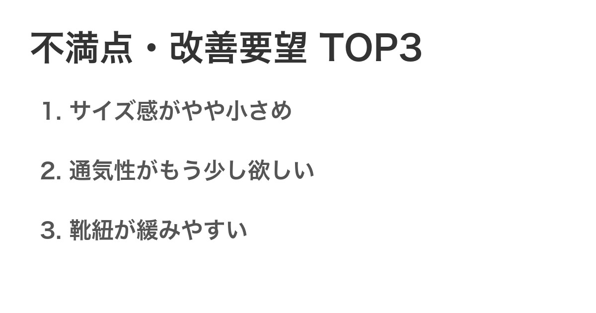 不満点・改善要望TOP3