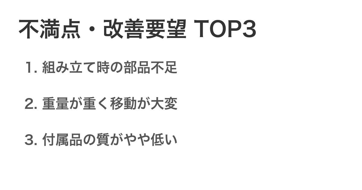 不満点・改善要望TOP3