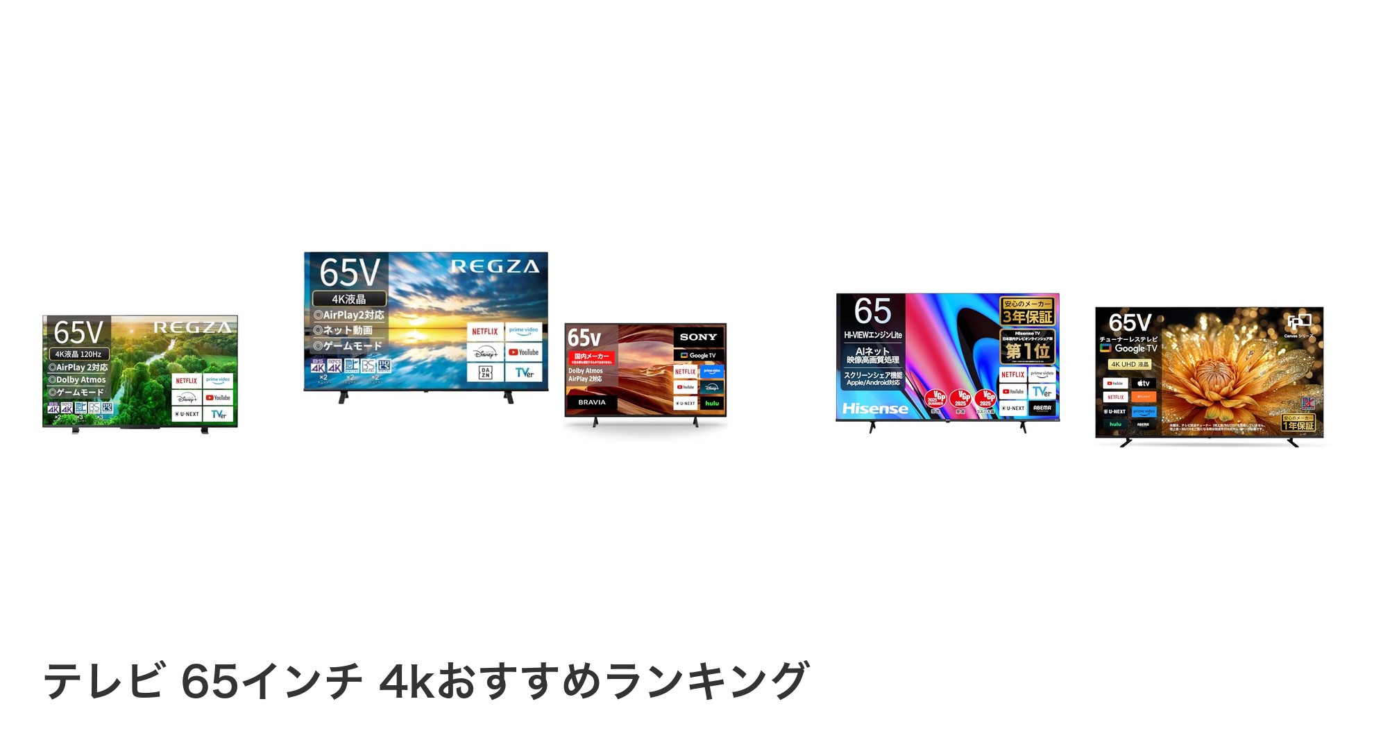 テレビ 65インチ 4kのおすすめランキング