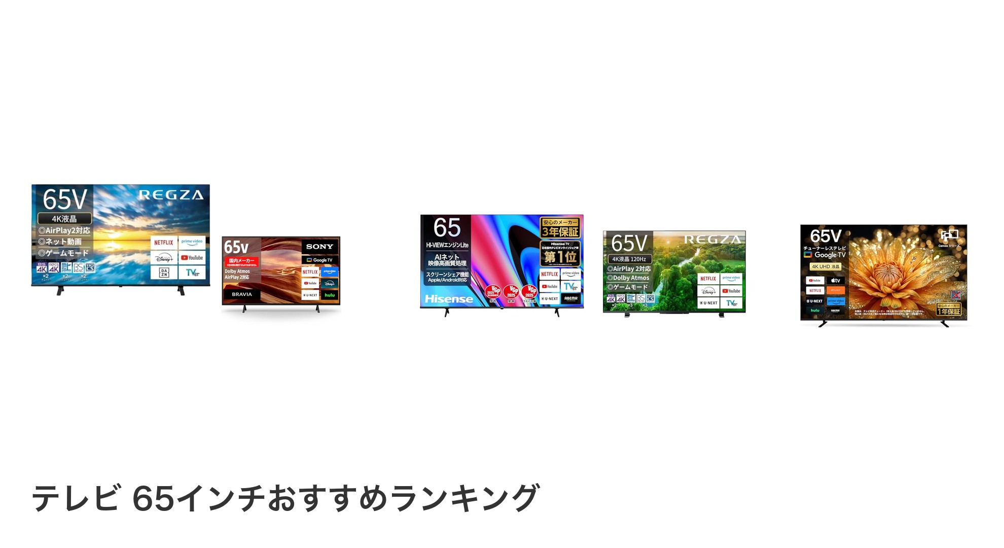 テレビ 65インチのおすすめランキング