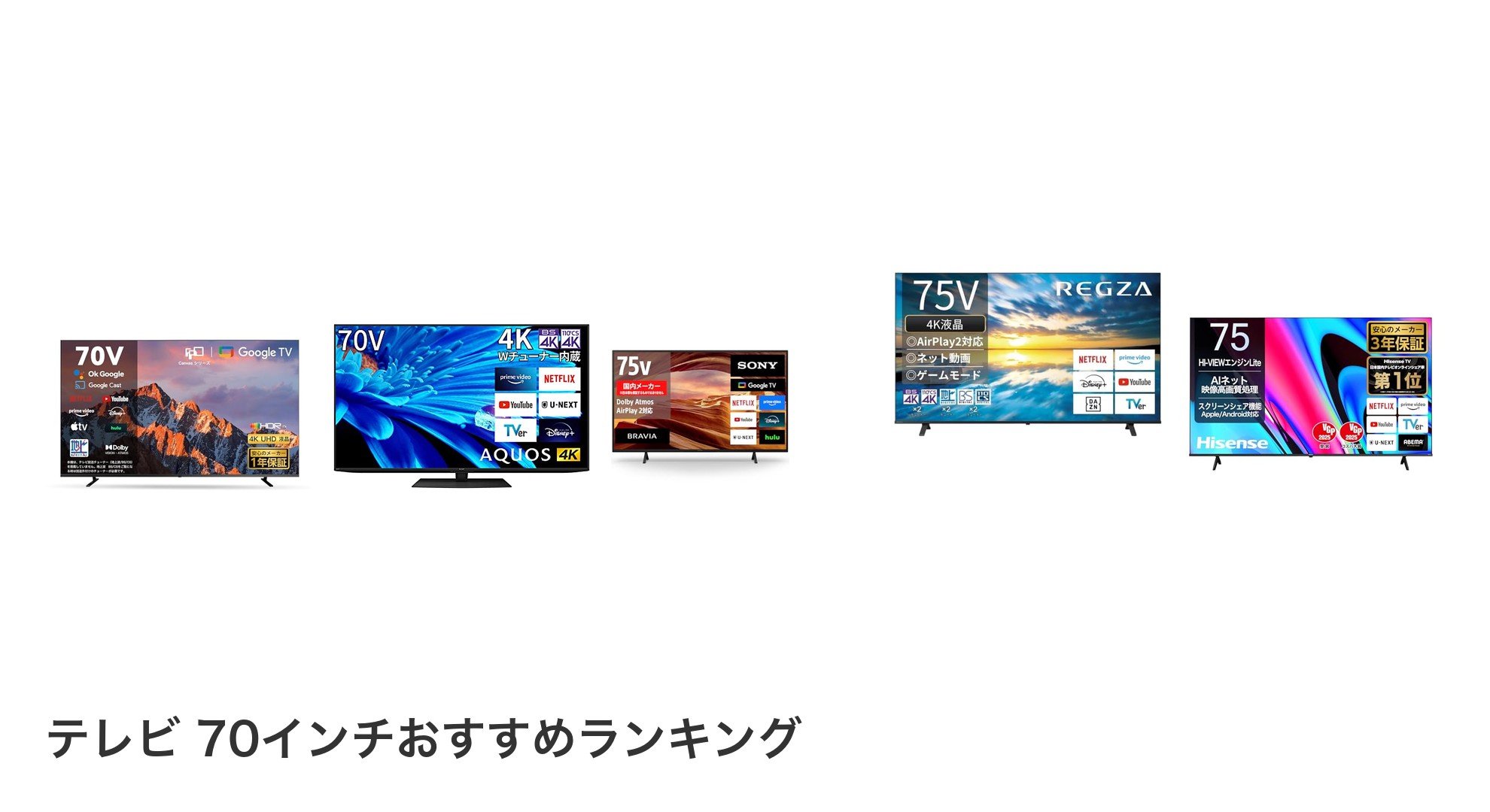 テレビ 70インチのおすすめランキング