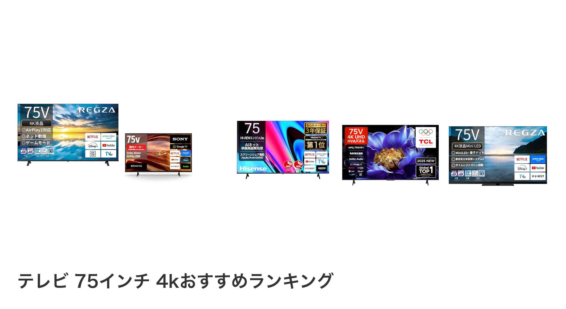 テレビ 75インチ 4kのおすすめランキング