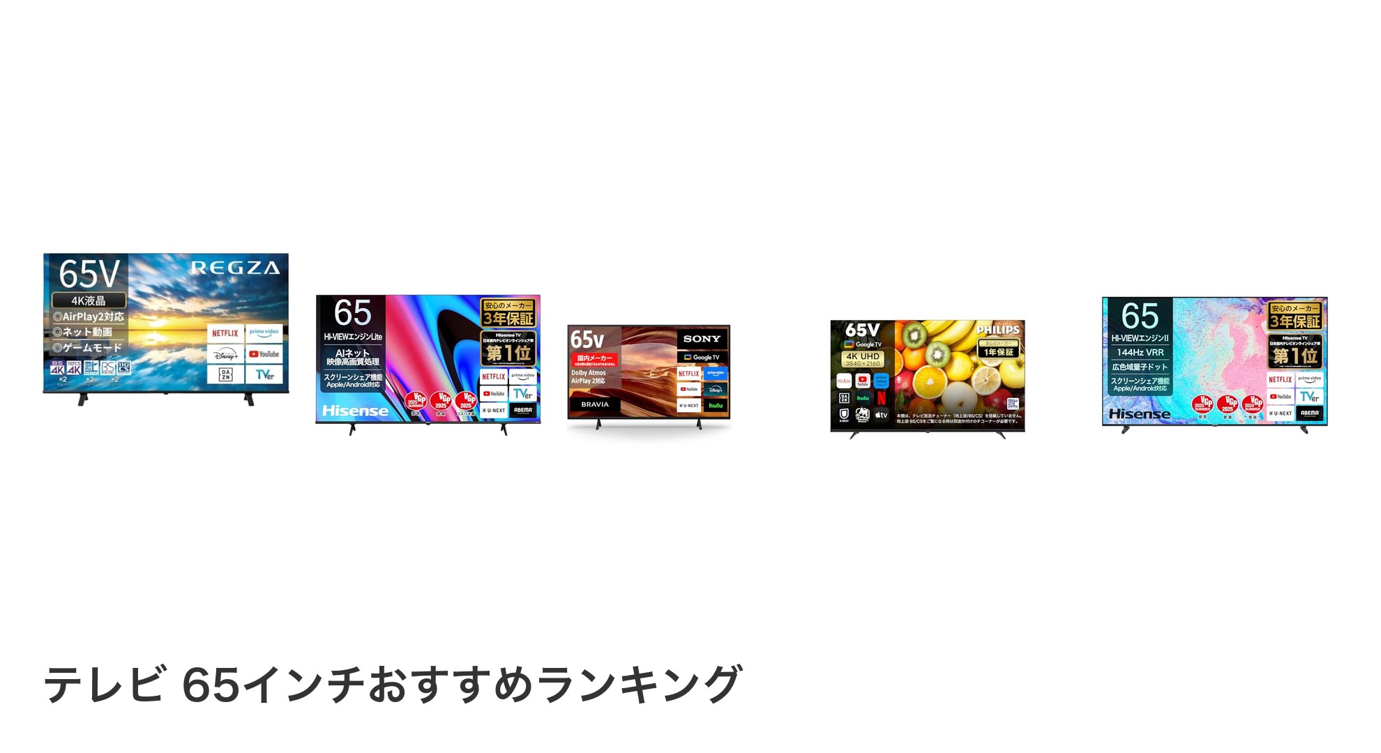テレビ 65インチのおすすめランキング