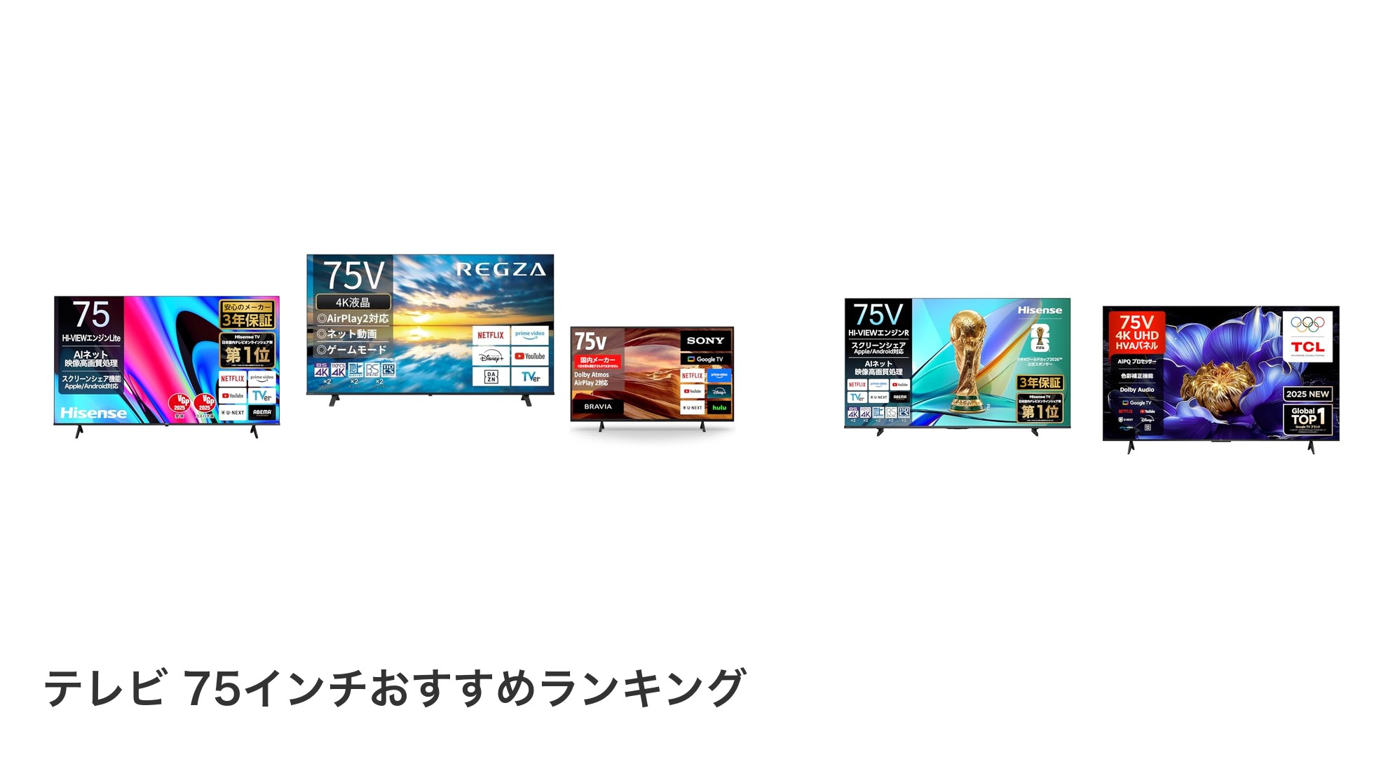 テレビ 75インチのおすすめランキング